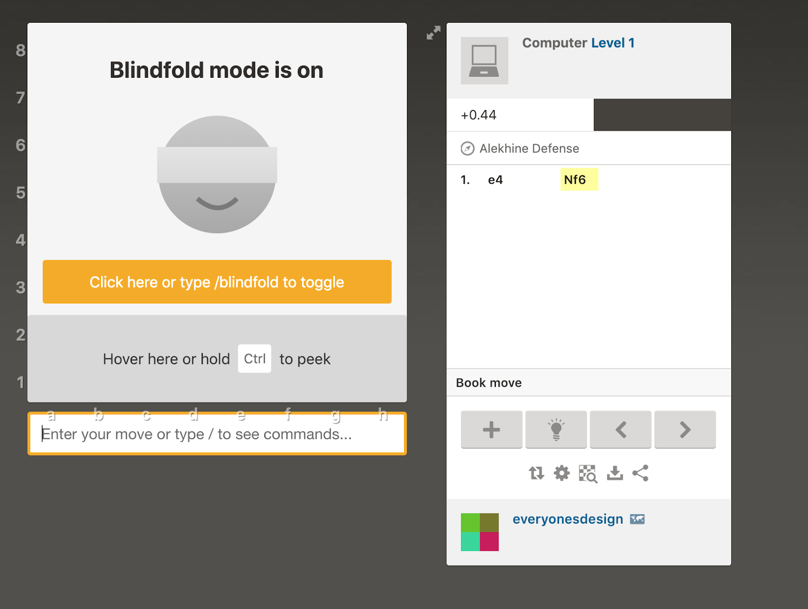 Blindfold mode